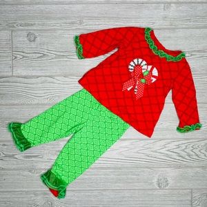 Girls Magical Season 2 Pc Candy Cane Christmas Shirt And Leggings Outfit Sz 12m